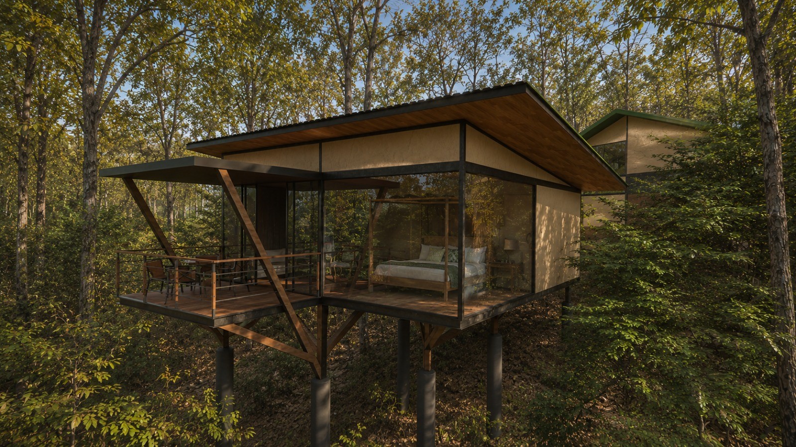 Concept rendering of a luxury jungle cabin nestled among trees